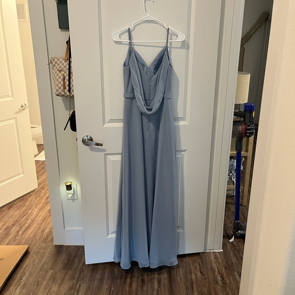 Azazie bridesmaid dress. Dusty blue. Floor length. Size A4